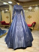nesrin saten tesettür nişan abiye elbise indigo mavi - VznModa nesrin-saten-tesettür-indigo-mavi-nişan-abiye-elbise-akesim