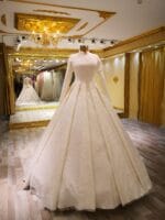 nilay tesettür gelinlik a kesim simli dantel - VznModa nilay-gelinlik-tesettür-pileli-dantel-simli-a-kesim