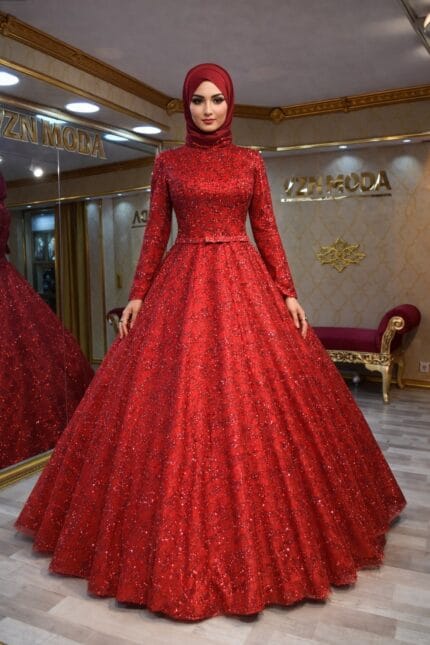 Nese-kirmizi-simli-tesettur-a-kesim-nisan-kina-abiye-elbise