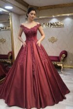 Zumrut-bordo-saten-a-kesim-nisan-kina-abiye-elbise