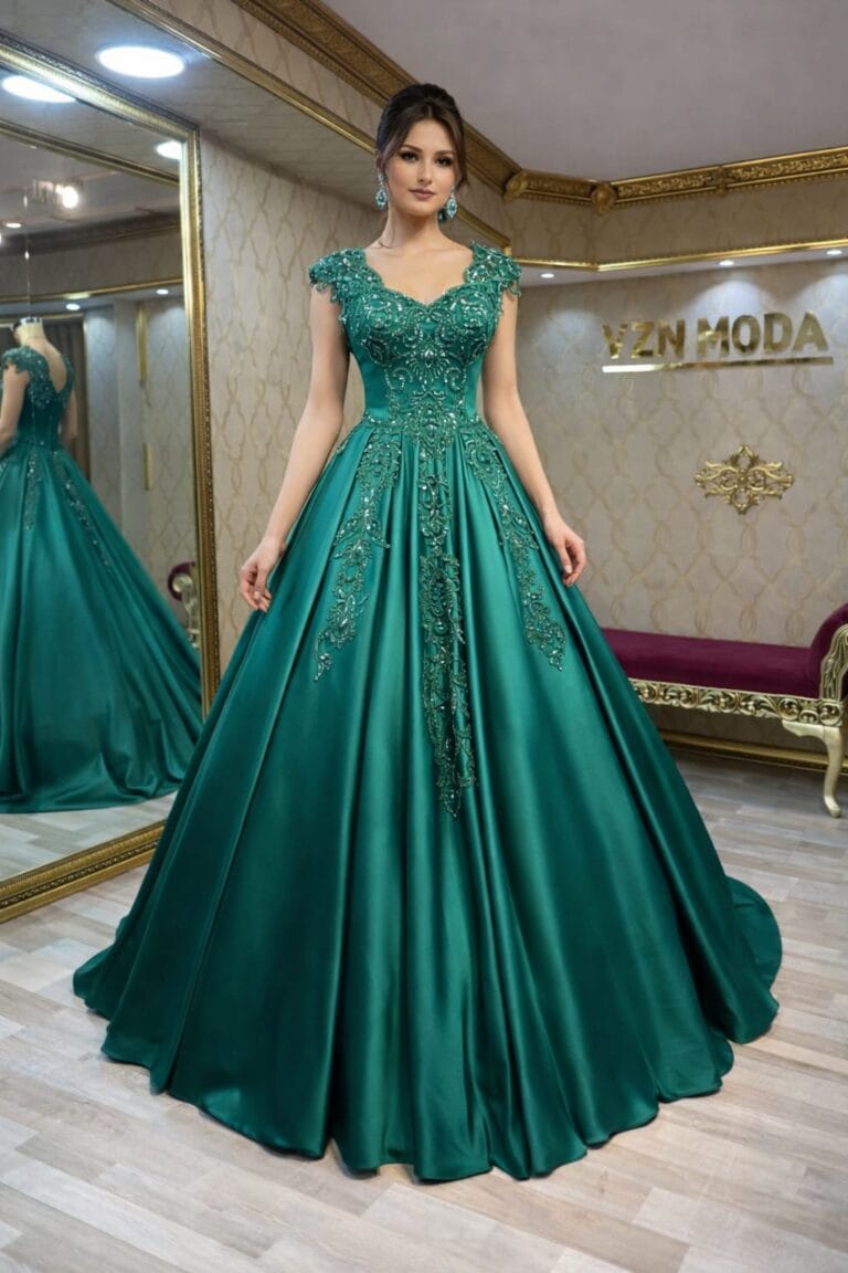 Zumrut-yesili-saten-a-kesim-nisan-kina-abiye-elbise