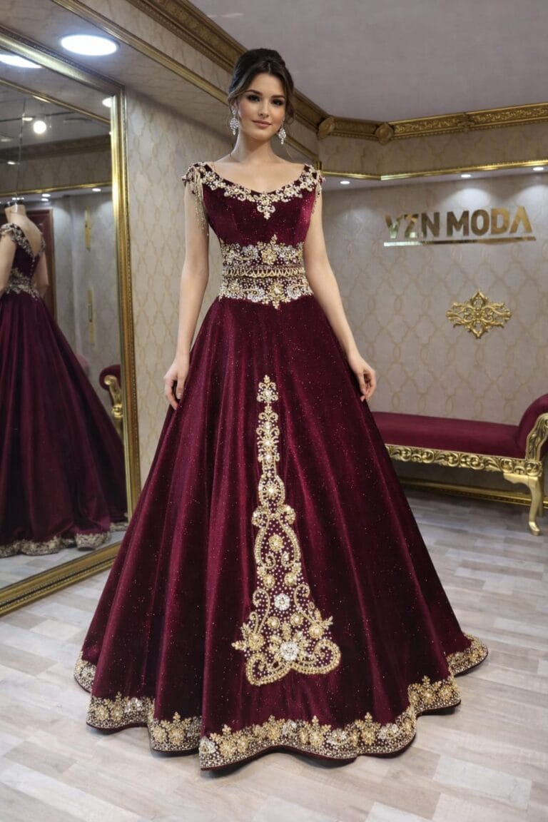 Hint-bordo-gold-islemeli-helen-kaftan-kina-abiye-elbise