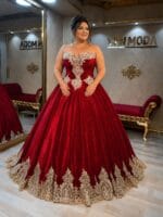 Sultan-kirmizi-gold-buyuk-beden-simli-kadife-a-kesim-kaftan-kina-abiye-elbise