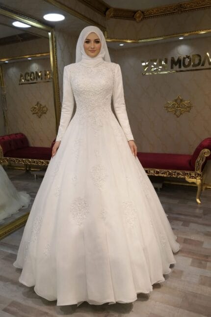 Aksu-Tesettur-gelinlik-A-kesim-pileli-saydam-kumas-ayarli-korse-beden