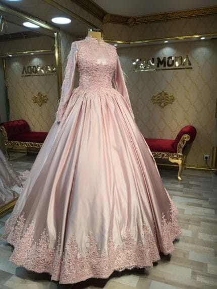 tesettür-nişanlık-pudra-a kesim-dantel-saten