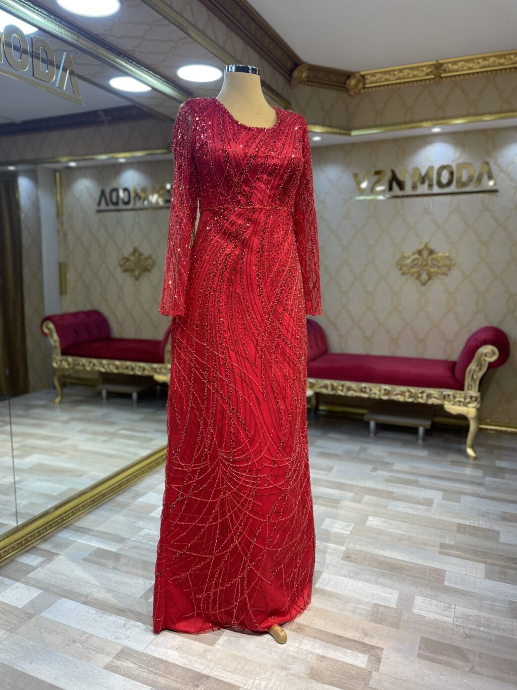 sima-kırmızı-dantel-kınalık-abiye-elbise-kare-yaka