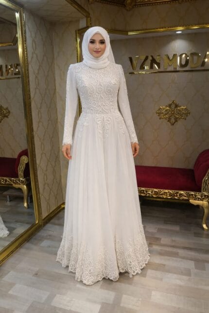 Akasya-Tesettur-Gelinlik-Nikah-elbisesi-sifon-kumas-dantelli