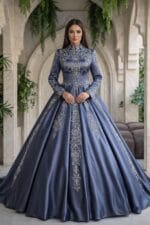 Almina indigo mavi tesettür nişan abiye elbise saten a kesim dantel - VznModa Almina-indigo-mavi-tesettur-nisan-abiye-elbise-saten-a-kesim-dantel