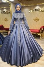 Almina tesettür nişan abiye elbise saten a kesim dantel - VznModa Almina-tesettur-nisan-abiye-elbise-saten-a-kesim-dantel