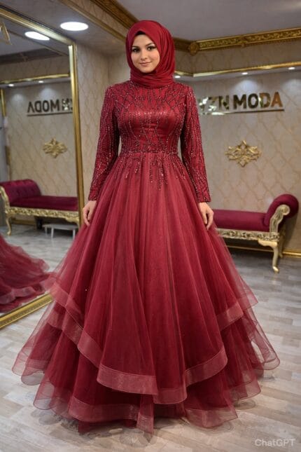 Deniz-bordo-tesettur-nisan-kina-abiye-elbise-buyuk-beden