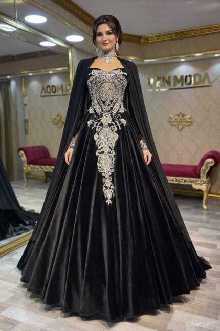 Erva-siyah-gumus-pelerinli-kaftan-kina-abiye-elbise-a-kesim