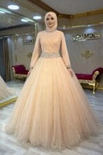 Fürüzan somon tesettür büyük beden nişan abiye elbisee - VznModa Furuzan-somon-tesettur-buyuk-beden-nisan-abiye-elbisee