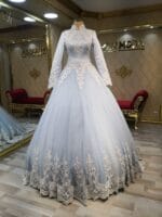 Göksu mavi tesettür nişanlık a kesim - VznModa göksu-mavi-tesettür-nişanlık-a-kesim-dantel