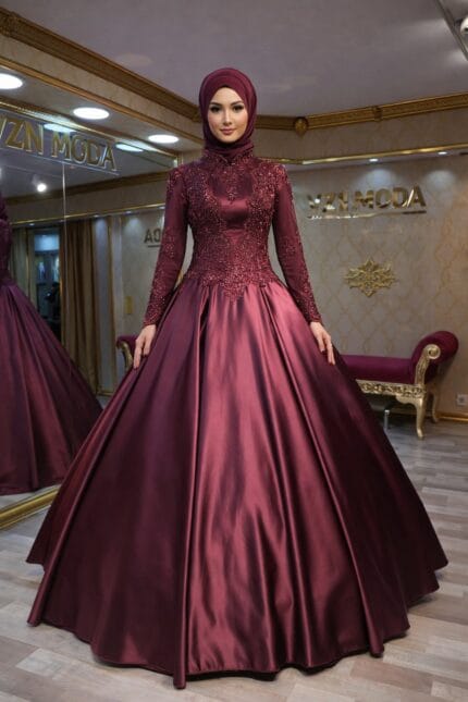 Nahide-bordo-saten-buyuk-beden-tesettur-nisan-kina-abiye-elbise