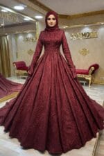 Seyran bordo tesettür nişan kına abiye elbise a kesim pileli - VznModa Seyran-bordo-tesettur-nisan-kina-abiye-elbise-a-kesim-pileli