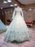 yakut a kesim su mavisi tesettür nişan abiye elbise - VznModa yakut-tesettür-su-mavisi-a-kesim-nişan-abiye-elbise