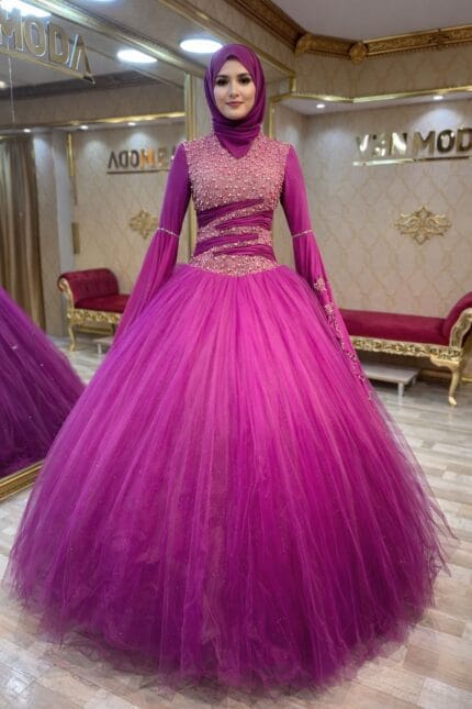 Yagmur-murdum-tesettur-prenses-islemeli-nisan-kina-abiye-elbise