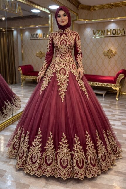 Yaprak-bordo-gold-tesettur-a-kesim-nisan-kina-abiye-elbise