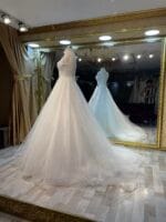 Zehrab Model İncili V Yaka Helen Hayaltül Gelinlik - VznModa gelinlik