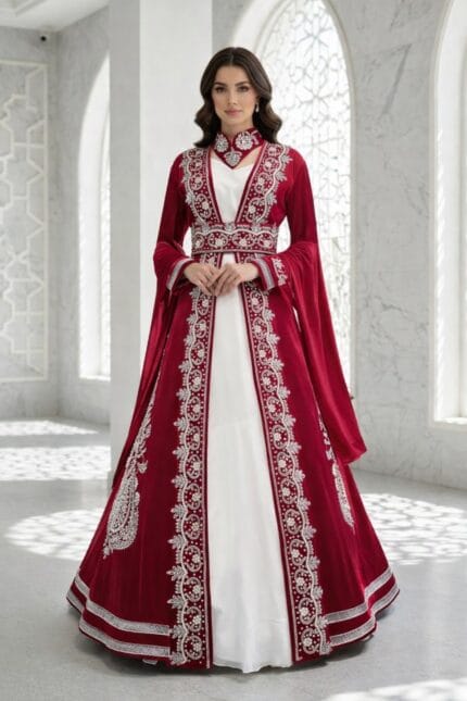 Nigar-kirmizi-gumus-islemeli-helen-kaftan-kina-abiye-elbise