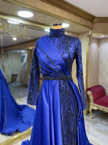 gökçe-saks-mavi-tesettür-nişanlık-abiye-elbise - VznModa gökçe-saks-mavi-tesettür-nişanlık-abiye-elbise
