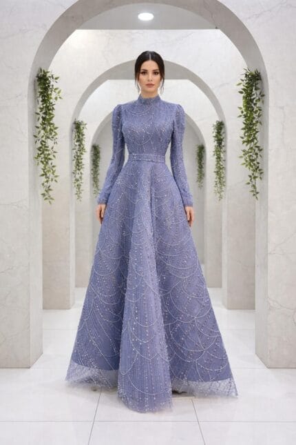 Hayat-tesettur-abiye-elbise-indigo-mavi-mevlana-etek