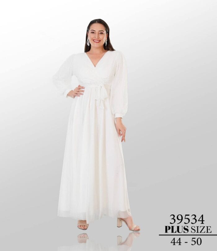 Lamia büyük beden beyaz abiye elbise - VznModa lamia-beyaz-büyük-beden-simli-kumaş-uzun-kol-abiye-elbise