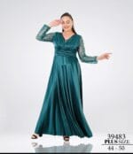 niran-saten-kollu-büyük-beden-abiye elbise