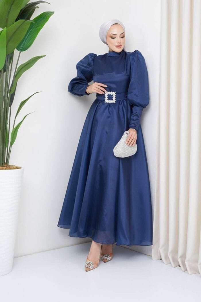 Sidre tesettür lacivert abiye elbise - VznModa sidre-lacivert-tesettür-taşlı-abiye-elbise