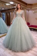 Umar-Su-Yesili-Dantel-Kol-Prenses-Tul-Etek-Nisan-Abiye-Elbise