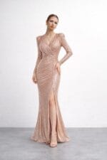 Alina-gold-balik-payetli-v-yaka-yirtmacli-abiye-elbise