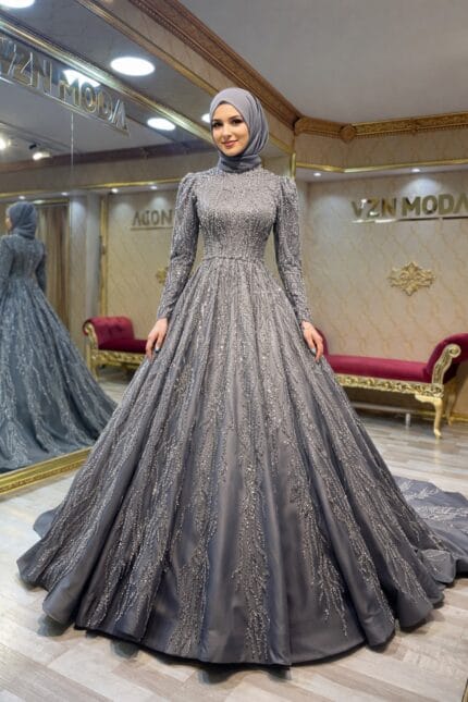 Lina-gri-platin-isleme-tesettur-kuyruklu-nisan-kina-abiye-elbise