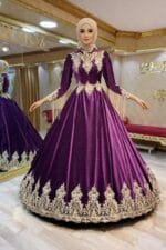 Sultan mor gold tesettür kaftan kına abiye elbise a kesim - VznModa Sultan-mor-gold-tesettur-kaftan-kina-abiye-elbise-a-kesim