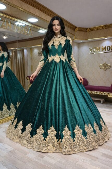 Sultan-yesil-gold-simli-helen-a-kesim-kaftan-kina-abiye-elbise