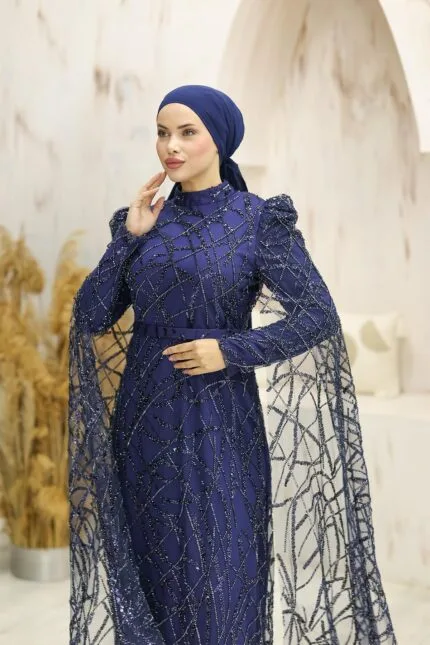 lacivert-tesettür-abiye-elbise-söz-nişan-kına-düğün - VznModa lacivert-tesettür-abiye-elbise-söz-nişan-kına-düğün