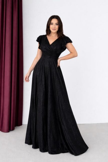 hediye-Siyah-Normal-Maxi-Kisa-Kol-Poliamid-Abiye-Elbise