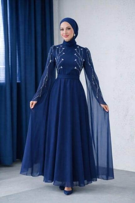 Canan-lacivert-tasli-tesettur-pelerinli-abiye-elbise