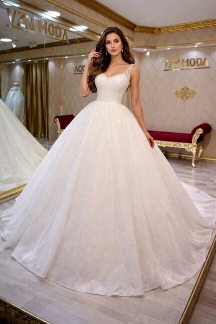 Aygok-Gelinlik-Prenses-Simli-Kumas-kabarik