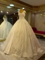 gelinlik-prenses-saten-fransız-dantel-askılı-kabarık