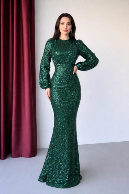 Mira-zumrut-yesili-balik-payetli-abiye-elbise