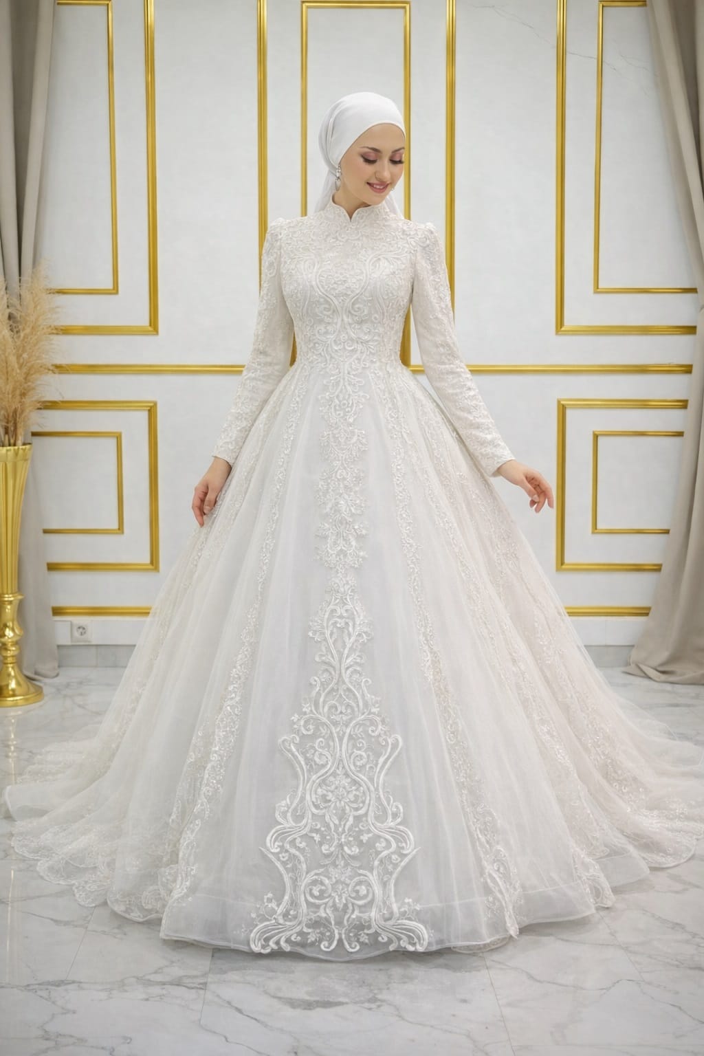 Sezen tesettür gelinlik büyük beden dantel helen kesim - VznModa Sezen-tesettur-gelinlik-buyuk-beden-dantel-helen-kesim