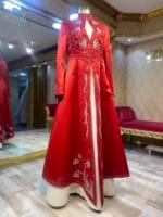 Zeycan kırmızı beyaz saten kaftan abiye elbise - VznModa Zeycan-kirmizi-beyaz-saten-kaftan-abiye-elbise
