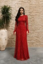 Eda Kırmızı pullu payet balık Abiye elbise 36-38-40-42 - VznModa Eda-Kirmizi-pullu-payet-balik-Abiye-elbise-36-38-40-42