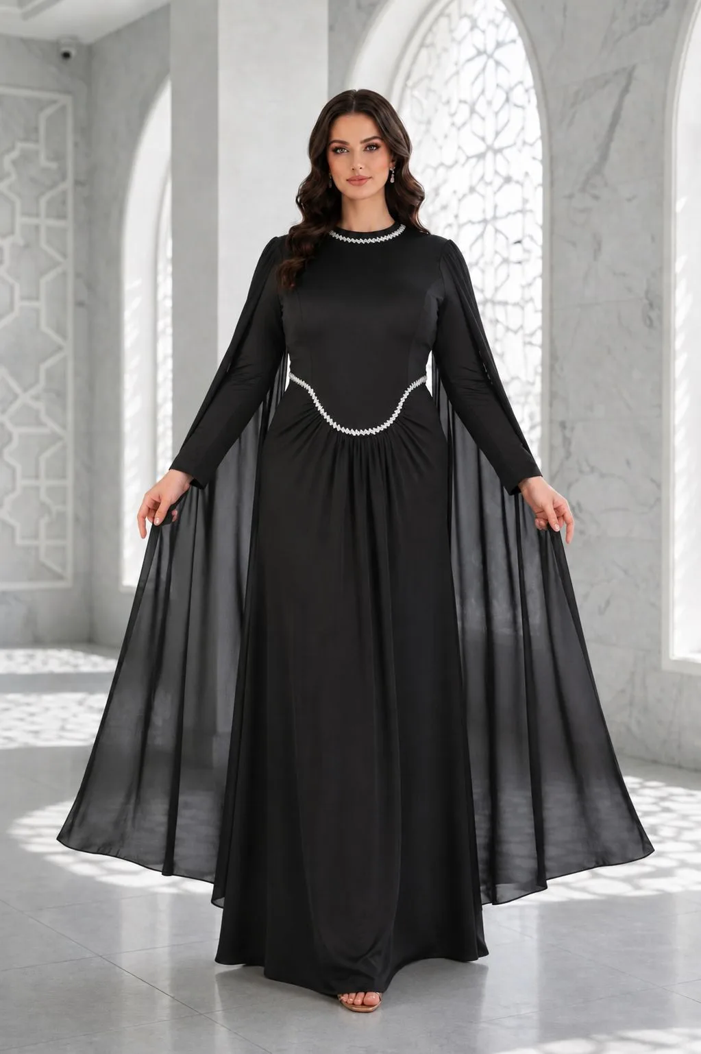 Hazel Siyah uzun kol pelerinli büyük beden Abiye Elbise 44-46-48-50 beden 3750 tl - VznModa Hazel-Siyah-uzun-kol-pelerinli-buyuk-beden-Abiye-Elbise-44-46-48-50-bedennn-3750-tl