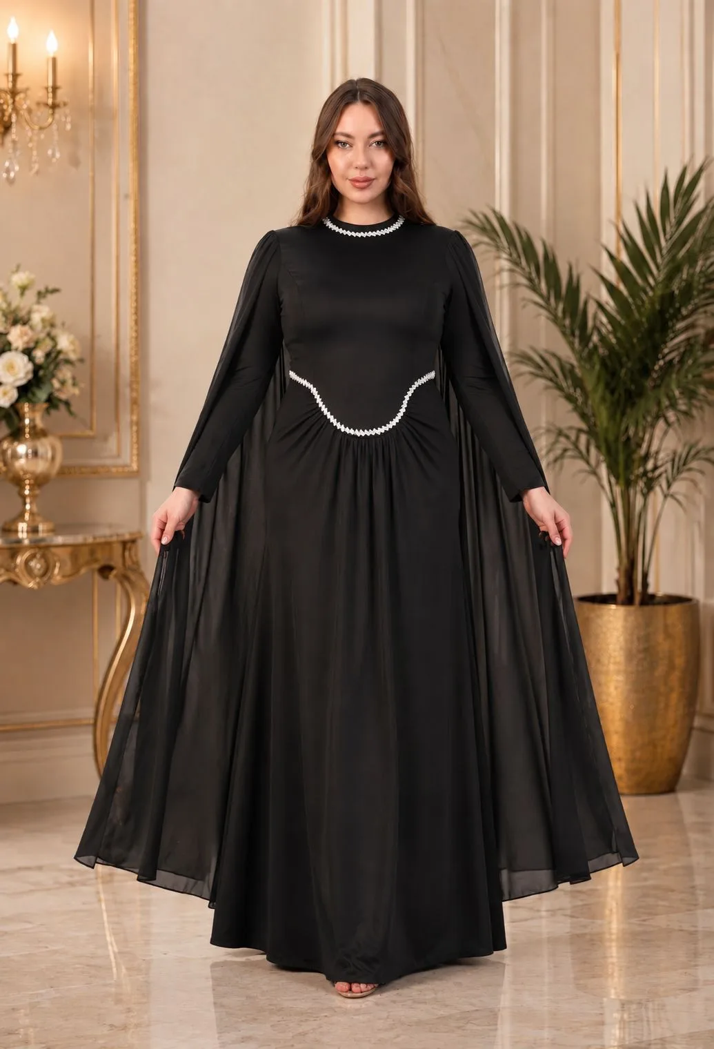 Hazel-Siyah-uzun-kol-pelerinli-buyuk-beden-Abiye-Elbise-44-46-48-50-bedennn-3750-tl