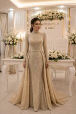 Afife Tesettür Bej Balık Dantel Nişanlık Abiye elbiseeee - VznModa Afife-Tesettur-Bej-Balik-Dantel-Nisanlik-Abiye-elbise
