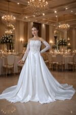 Elina Gelinlik Helen ışıltılı saten lez dantel beden ayrı etek ayrıı - VznModa Elina-Gelinlik-Helen-isiltili-saten-lez-dantel-beden-ayri-etek-ayri