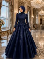 Kapadokya Lacivert Tesettür Helen Nişanlık Abiyee Elbise - VznModa Kapadokya-Lacivert-Tesettur-Helen-Nisanlik-Abiye-Elbise