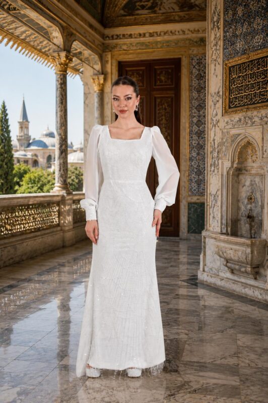 Tulip Beyaz Dantel Kare Yaka uzun kol Balık Abiye Elbise - VznModa Tulip-Beyaz-Dantel-Kare-Yaka-uzun-kol-Balik-Abiye-Elbise