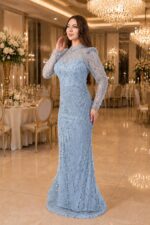 Birsu Bebe Mavi Dantel Balık Uzun kol Abiye Elbise - VznModa Birsu-Bebe-Mavi-Dantel-Balik-Uzun-kol-Abiye-Elbise